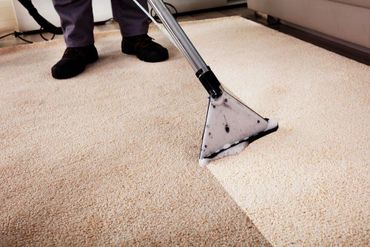Professional carpet cleaning showing a clear difference between cleaned and uncleaned areas.