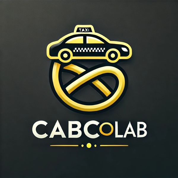 Logo of CABCOLAB featuring a yellow taxi and a stylized pretzel shape.