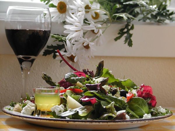 Feta & Market Green Salad with Julienned Sunchoke. Chef's award winning Lemon Curry Drizzel Dressing