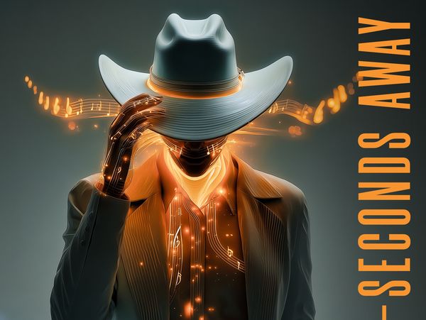 Stylized cowboy figure with glowing musical notes, "5 Seconds Away