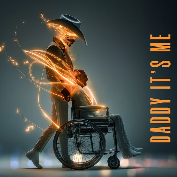 Artistic Pushing the wheelchair with glowing aura in stylized design