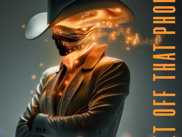 Futuristic glowing cowboy figure in stylized design