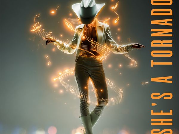 Stylized cowboy character glowing with neon light