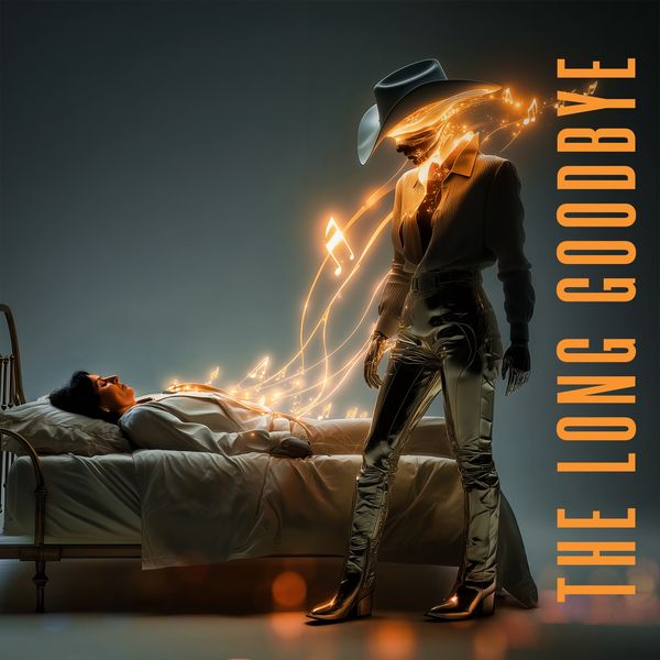 The Long Goodbye surrounded by glowing music notes