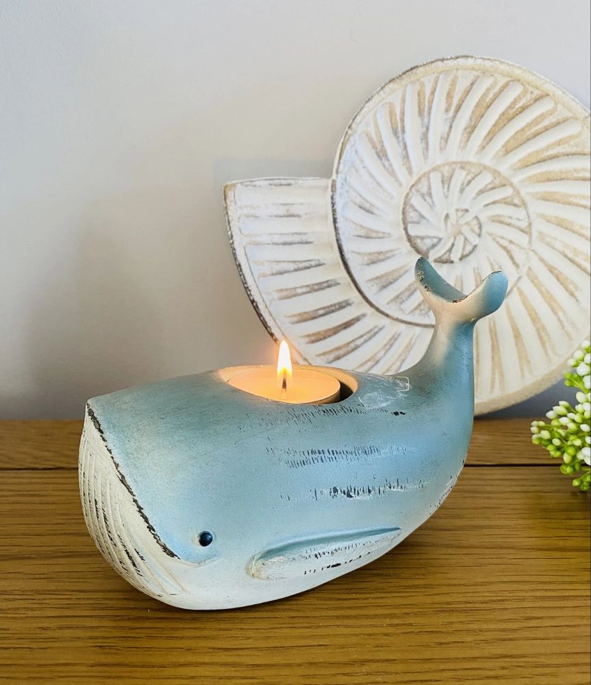Blue whale T Light Holder & Wooden Shell Decoration