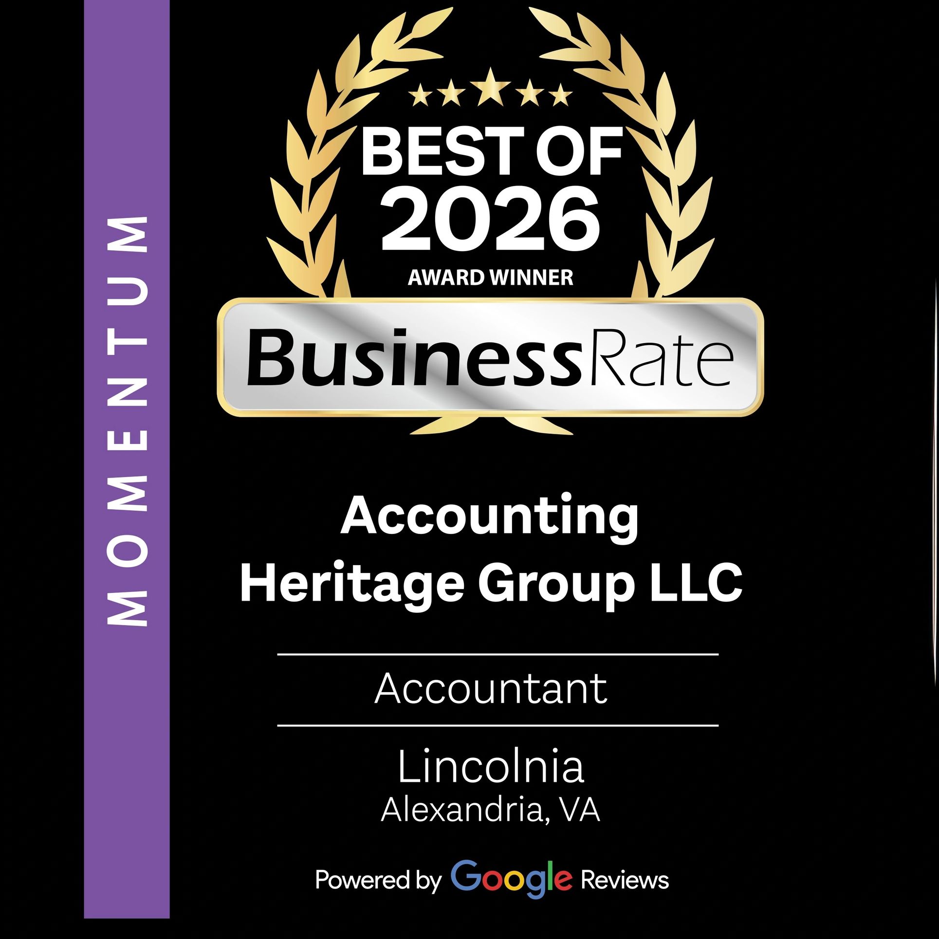 Award for Best Accounting Firm 2026 to Heritage Group LLC in Alexandria, VA.