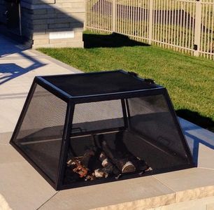 alt="rectangular fire pit spark screen"