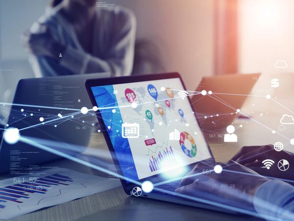 Business communication network concept. Software as a service. Digital transformation.