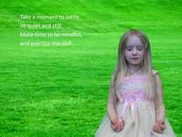 Photo of young girl practicing mindful breathing from book It Starts With A Breath.