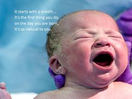 Photo of baby taking first breath from book It Starts With A Breath