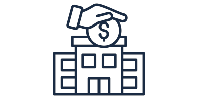 Icon of a building with a graduation cap and dollar sign.