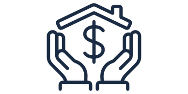 Hands protecting a house with a dollar sign symbolizing financial security.