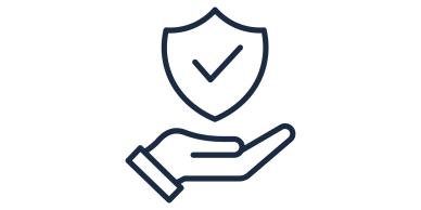 Hand holding a shield with a checkmark symbolizing security.