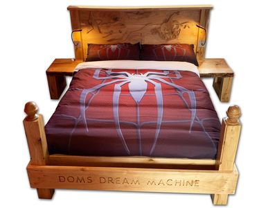 Custom built commissioned double bed. Solid Oak. Childrens bed