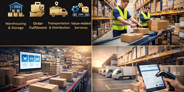 Logistics and supply chain operations with warehousing, fulfillment, and distribution.