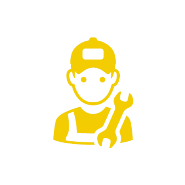 a yellow icon of a experienced mechanic with a wrench in their hand