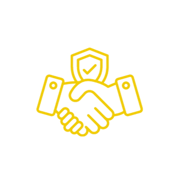 a yellow  handshake icon with a shield on top of it for commitment