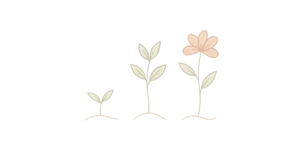 Pastel line art of three plants in different stages of growth, symbolizing life transitions.
