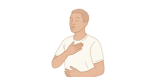 Minimalist pastel line art of a man practicing breath work, symbolizing calm and grounding.