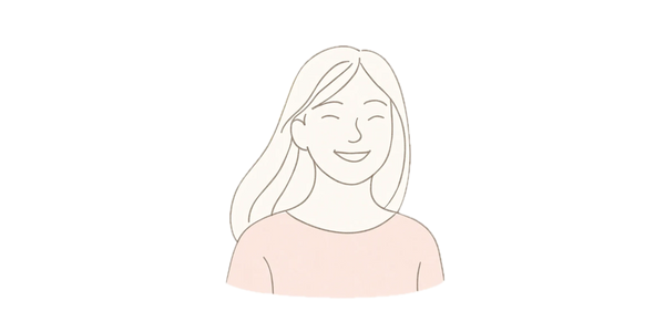 Minimalist line art of a smiling woman with long hair and pastel sun, symbolizing joy and hope.