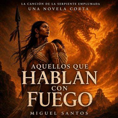 Portada de novela con mujer guerrera y serpiente de fuego.