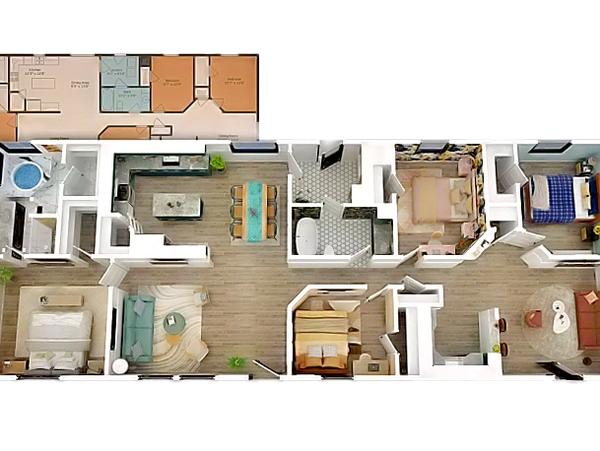 Picture of 3-dimensional residential floor plan.