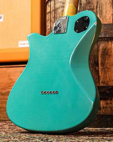 Relic'd Seafoam Green Tomcat Body with Light Aging and Distressing. Rear.