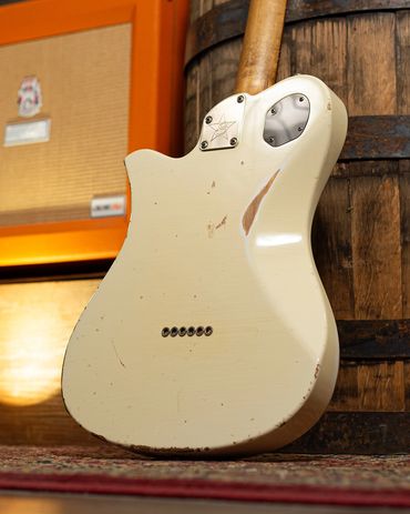 Relic'd Olympic White Tomcat with Heavy Aging & Distressing. Rear Shot.