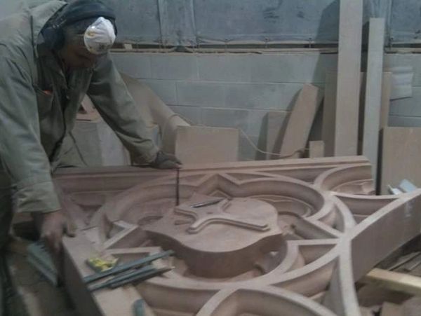 Richard our shop director working on an intricate stone tracery window for a cathedral 