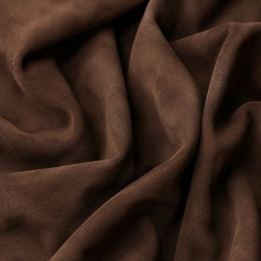 Deep Mocha Bark nubuck leather with a short matte nap and loose folds