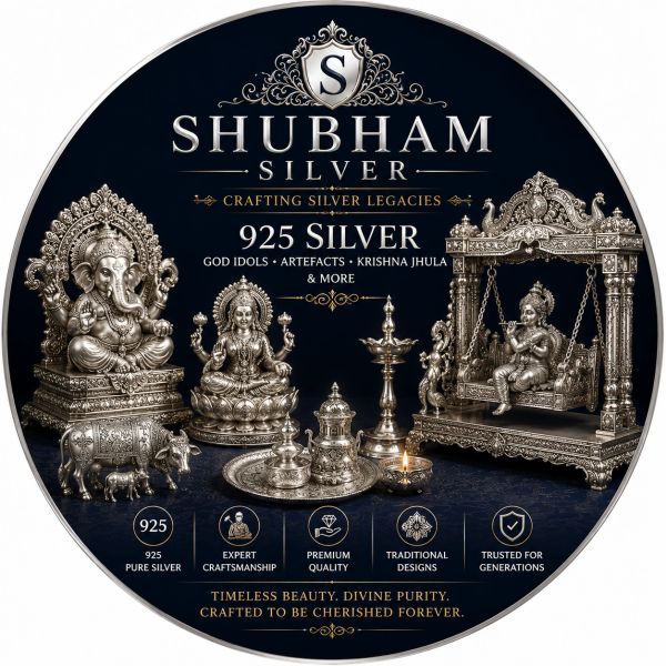 Elegant silver idols and artifacts by Shubham Silver, showcasing expert craftsmanship and traditional designs.