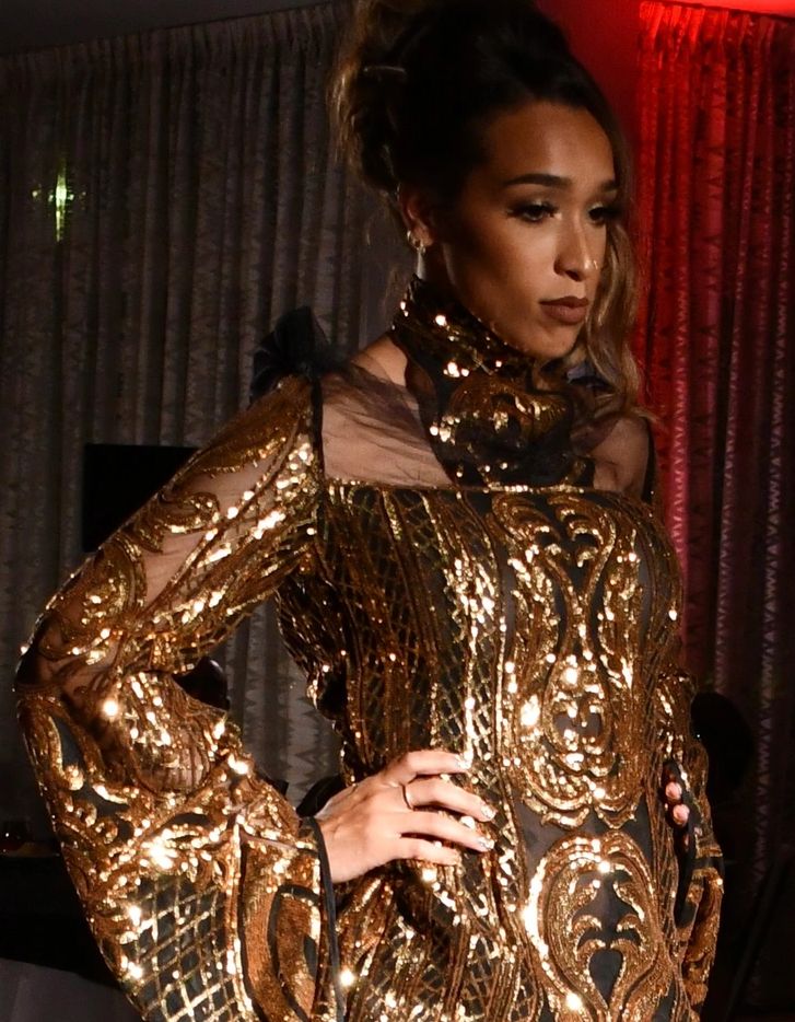Gold patterned sequin gown