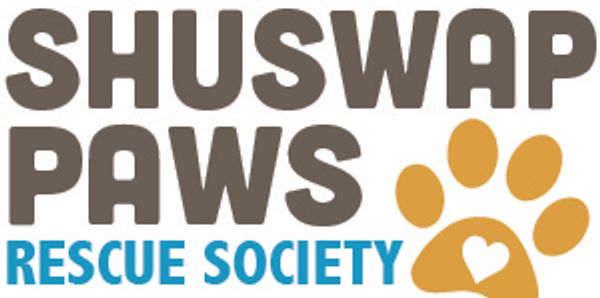 Logo with text 'Shuswap Paws Rescue Society' and a paw print with a heart.