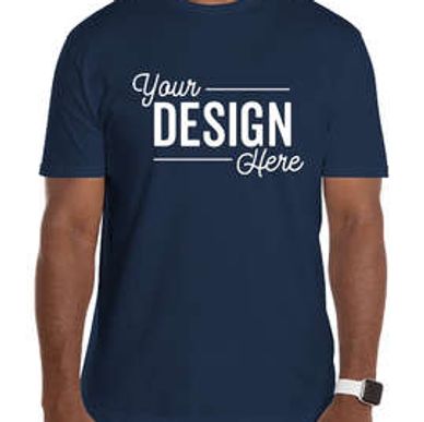 Navy blue t-shirt with customizable "Your Design Here" text.