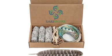 Sage Smudge Kit - White Sage Smudge Sticks ~ Abalone Shell 5-6 in ~ 2 in Tripod Stand ~ 10-12 in Fea