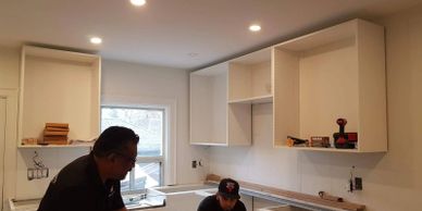 Here is the installation of the kitchen cabinets. 