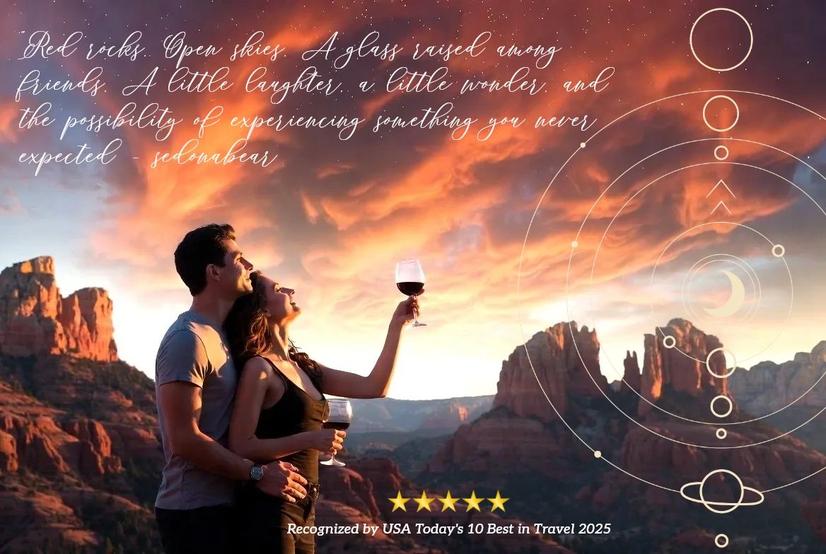 A couple at a Sedona vortex (AI-generated imagery created to capture the spirit of the Sedona)