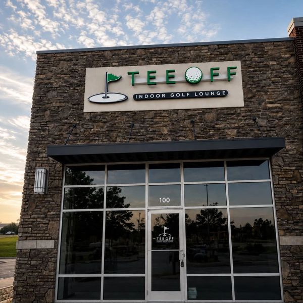 Entrance of Tee Off Indoor Golf Lounge.
