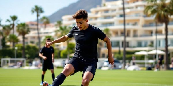 Football (soccer) player competing in a match at Iconic Football Academy, Costa Del Sol, Spain