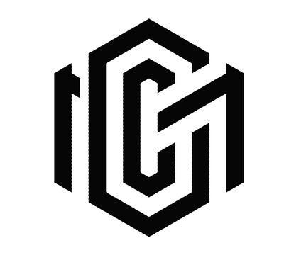 Monochrome geometric logo with interlocking letters.