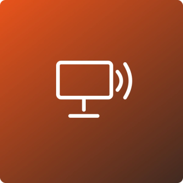 White computer monitor icon with wireless signal on orange gradient background.