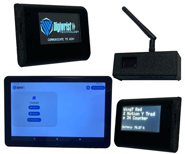 Digiwrist communication devices and tablet interface for football play management.