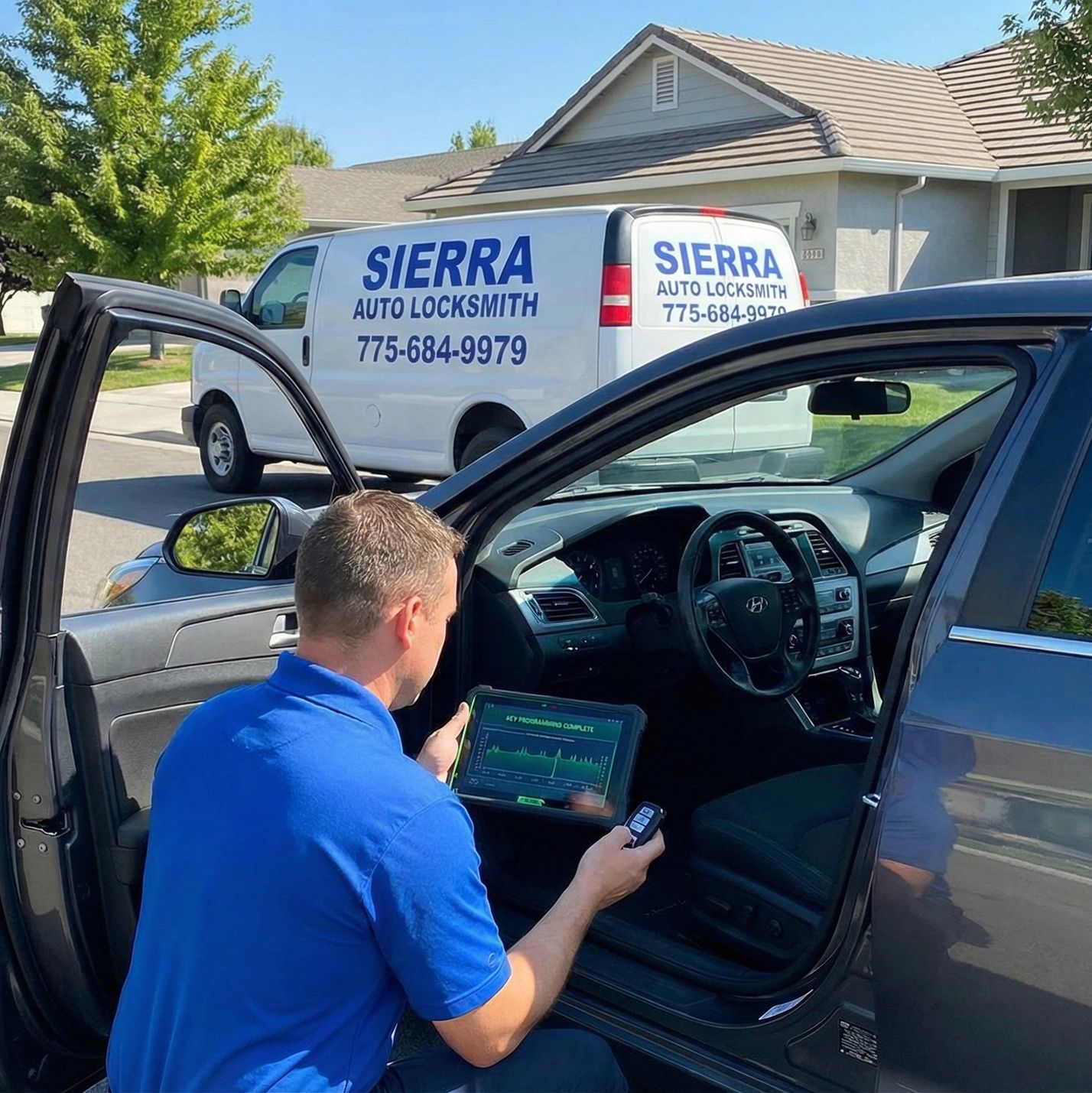 Locksmith working on a car with in Johnson Lane
