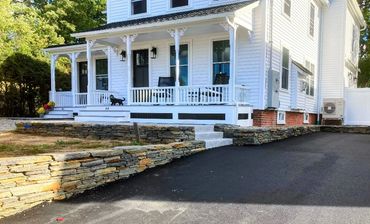 Stone retaining wall and steps