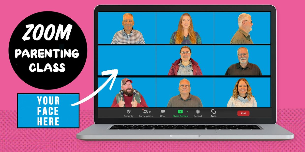 Zoom parenting class inviting new participants with an empty spot on the screen.