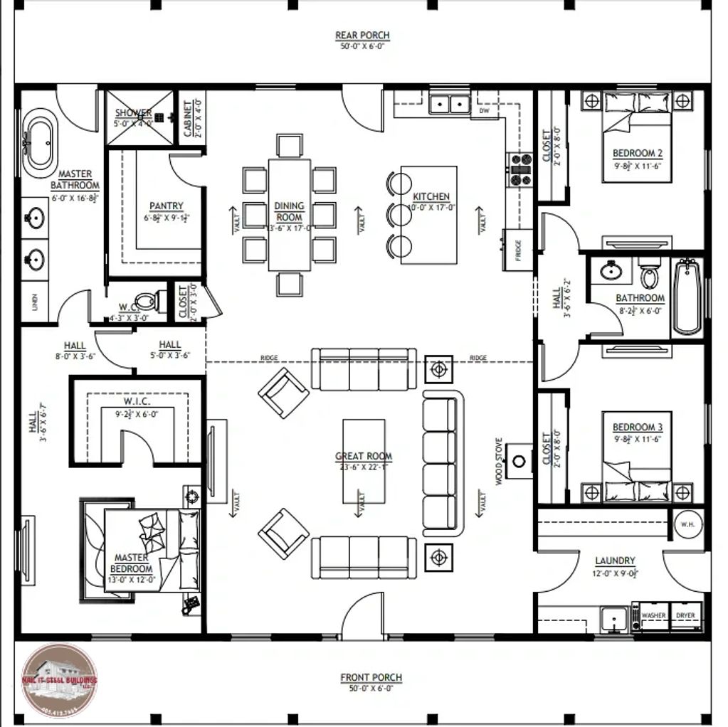 40 X 50 X 10 HOUSE PLANS WITH 50 X 6 PORCHES ON BOTH ENDS.