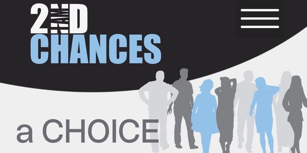 Graphic design with '2nd Chances' and silhouettes of people.