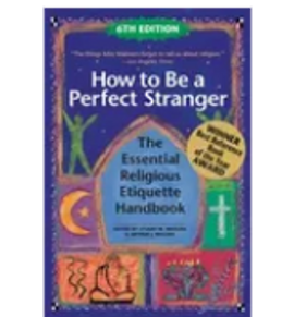 blue book cover with mosaic of various religious symbols