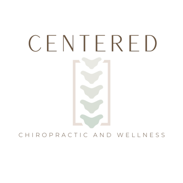 Logo with the word CENTERED and a stylized spine symbol for chiropractic and wellness.
