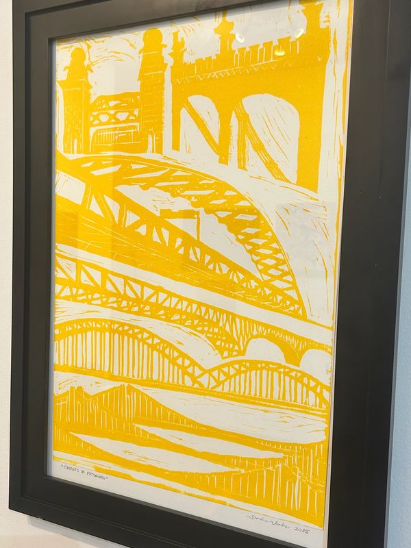 Yellow abstract print of Pittsburgh bridges